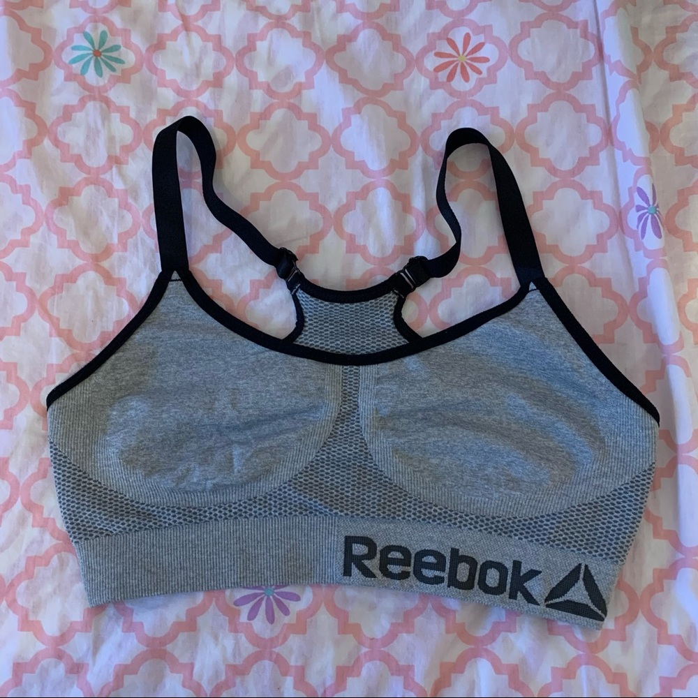 Reebok gray black sports bra working out